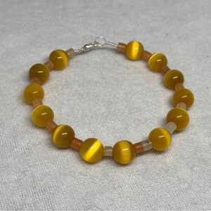 Yellow Cat's Eye Beaded Bracelet with Aventurine Spacer Beads